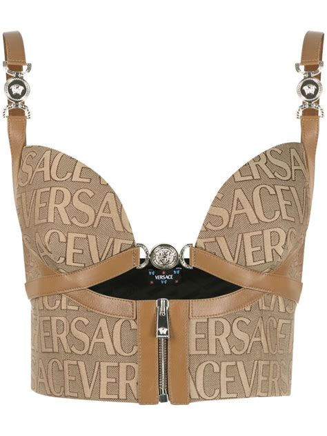 versace cropped logo top|Versace bustier.